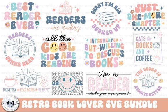 Book Lover Quotes Retro SVG Bundle: Graphics & T-Shirt Designs