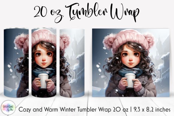 Winter Girl with Coffee Tumbler Wrap: A Charming Graphics Asset