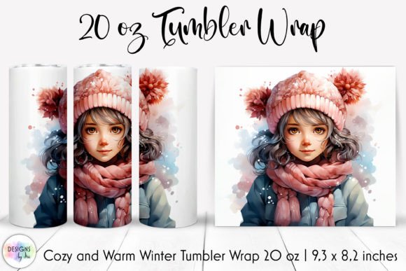 Winter Girl with Coffee Tumbler Wrap PNG: A Cozy Graphics Asset