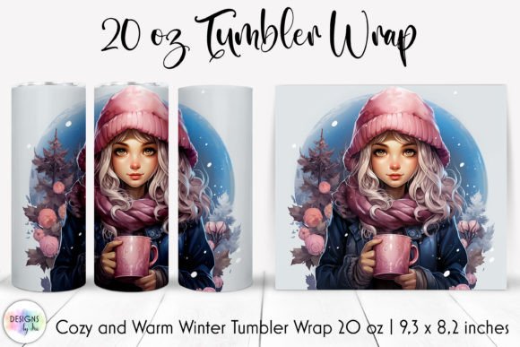 Winter Tumbler Wrap with Cute Girl: A Charming Graphics Asset